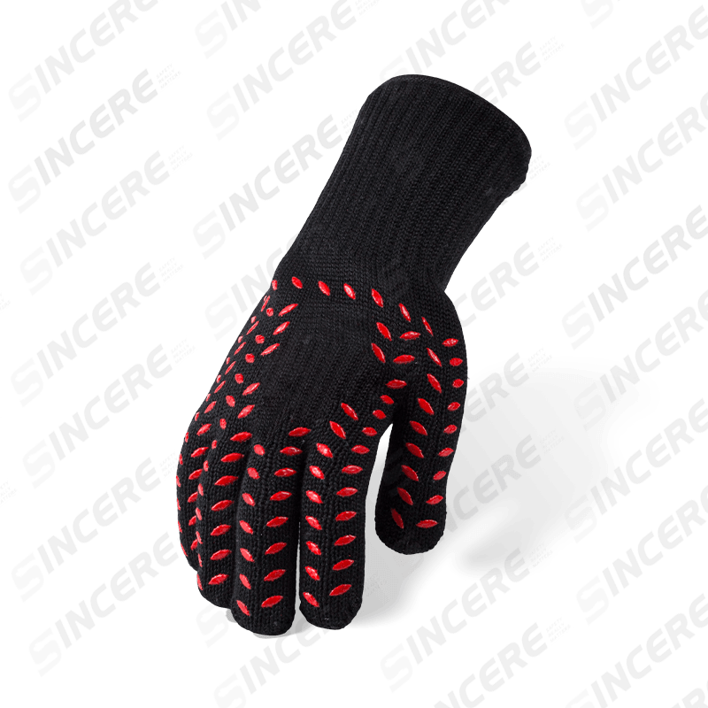Gants en aramide noir calibre 7 avec doublure 100 % coton et revêtement en silicone double face — Résistant à la chaleur niveau 2 avec protection contre les coupures