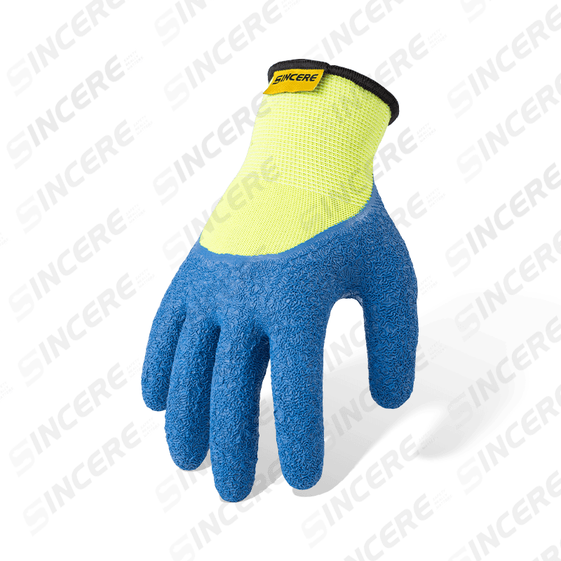 Gants de travail crinkle 3/4 en polyester et latex calibre 13 — Jaune haute visibilité