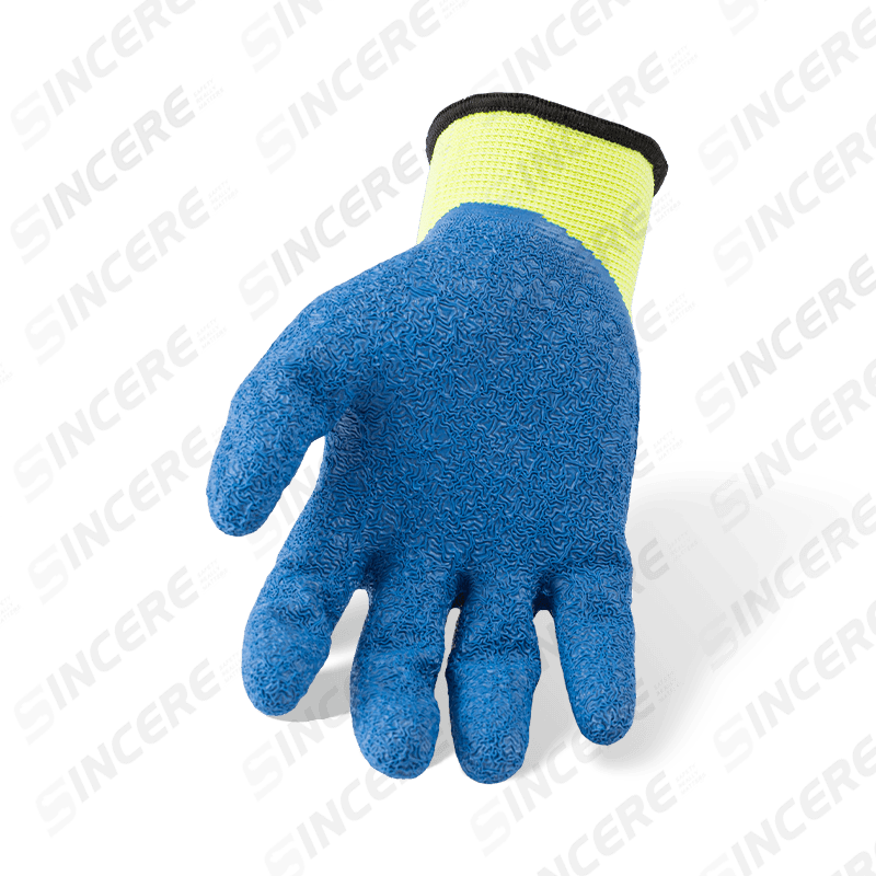 Gants de travail crinkle 3/4 en polyester et latex calibre 13 — Jaune haute visibilité Gants de travail crinkle 3/4 en polyester et latex calibre 13 — Jaune haute visibilité