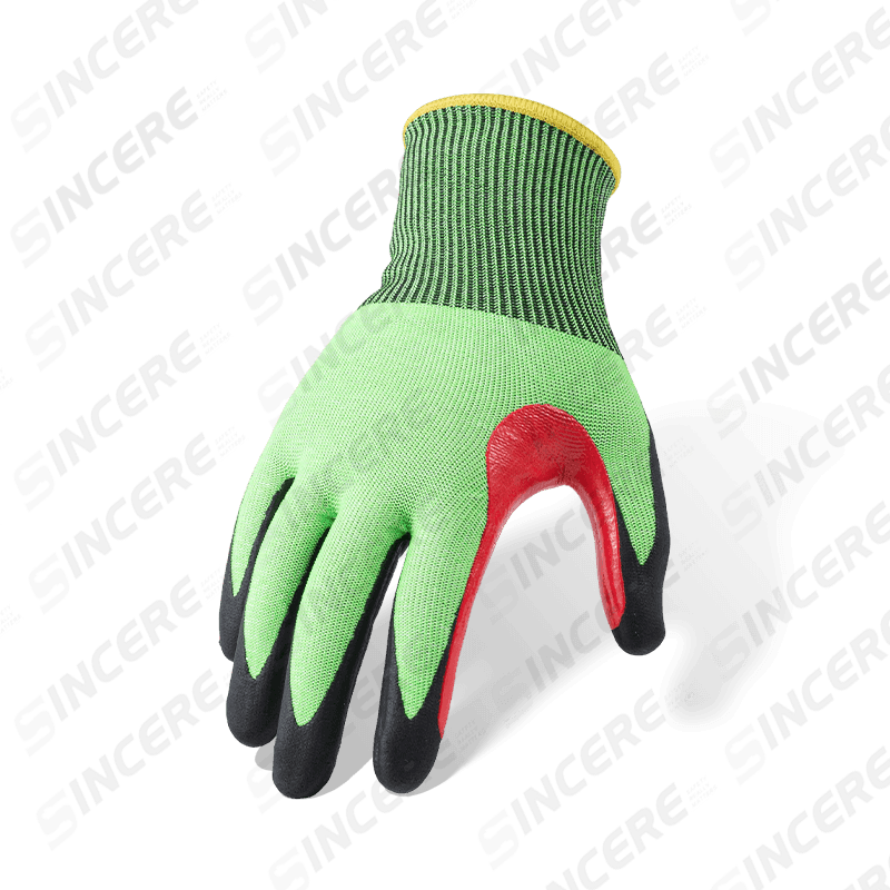 Gants résistants aux coupures ANSI A6 de calibre 18 avec paume en micro-mousse de nitrile noir et entrejambe renforcé pour le pouce Gants résistants aux coupures ANSI A6 de calibre 18 avec paume en micro-mousse de nitrile noir et entrejambe renforcé pour le pouce