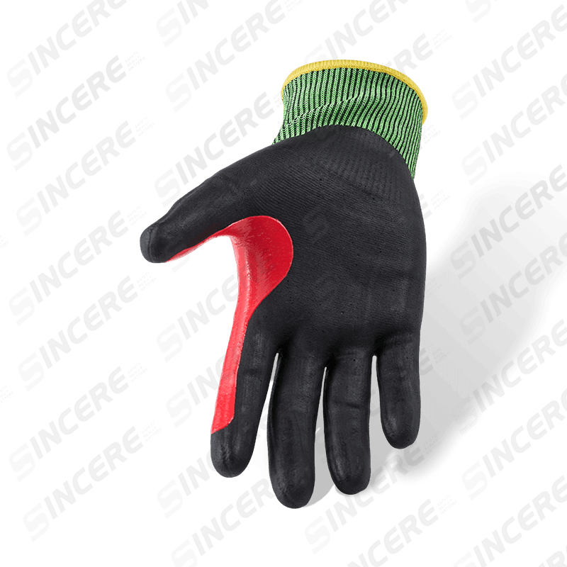 Gants résistants aux coupures ANSI A6 de calibre 18 avec paume en micro-mousse de nitrile noir et entrejambe renforcé pour le pouce Gants résistants aux coupures ANSI A6 de calibre 18 avec paume en micro-mousse de nitrile noir et entrejambe renforcé pour le pouce