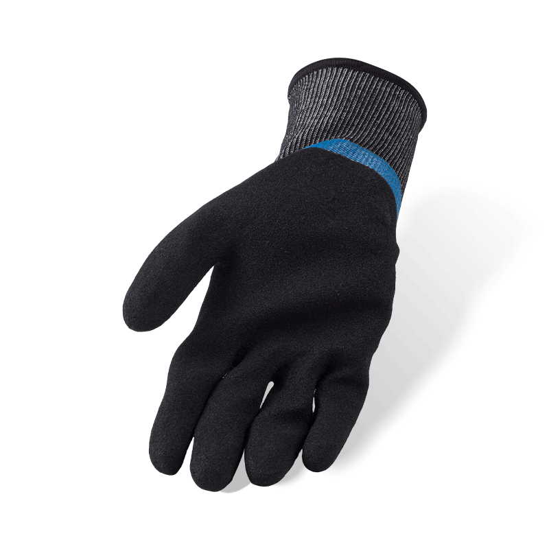 Gants résistants aux coupures ANSI A6 calibre 18 — Nitrile bleu lisse 3/4 trempage avec surcouche de palmier sable noir Gants résistants aux coupures ANSI A6 calibre 18 — Nitrile bleu lisse 3/4 trempage avec surcouche de palmier sable noir