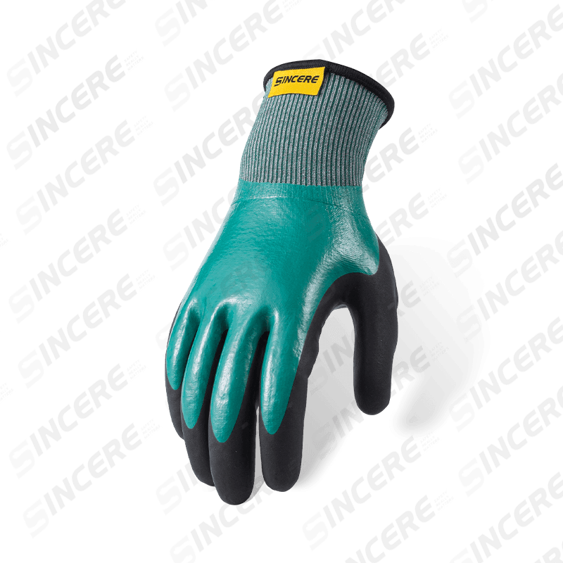 Gants résistants aux coupures ANSI A4 calibre 21 — Trempage lisse en nitrile complet avec renfort de pouce en sable noir, imperméables Gants résistants aux coupures ANSI A4 calibre 21 — Trempage lisse en nitrile complet avec renfort de pouce en sable noir, imperméables