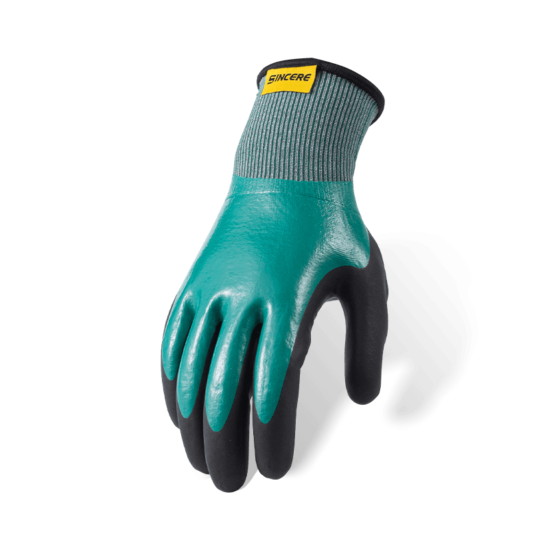 Gants résistants aux coupures ANSI A4 calibre 21 — Trempage lisse en nitrile complet avec renfort de pouce en sable noir, imperméables