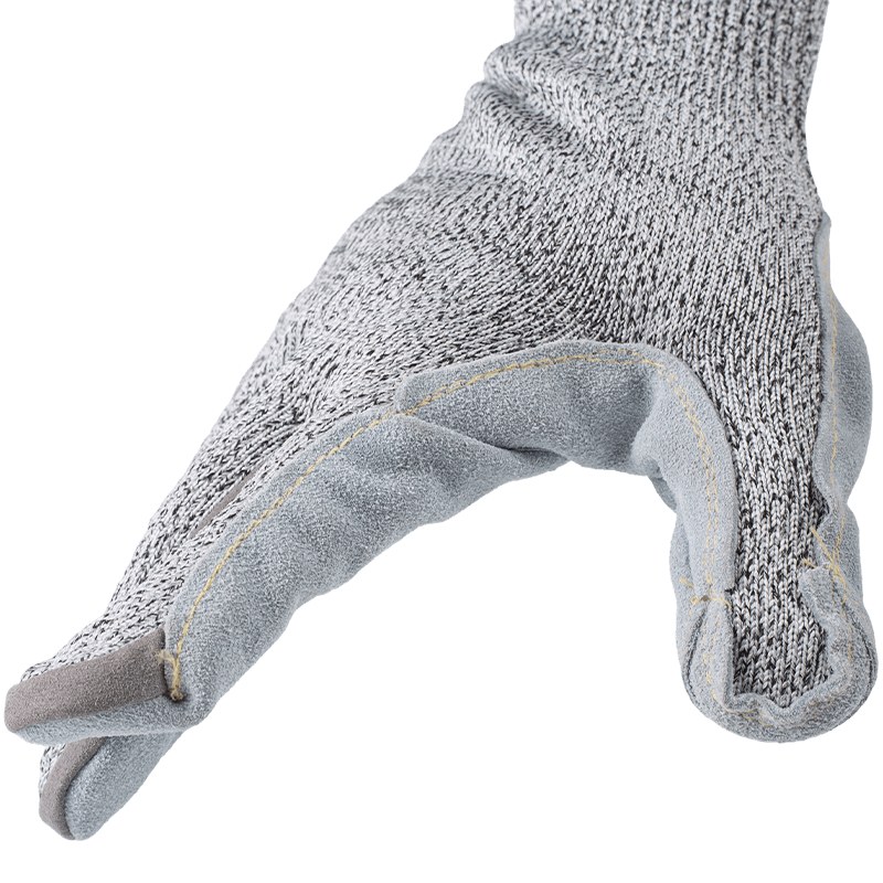 Gants résistants aux coupures ANSI A6 de calibre 13 avec construction cousue à la paume en cuir de vachette pleine fleur Gants résistants aux coupures ANSI A6 de calibre 13 avec construction cousue à la paume en cuir de vachette pleine fleur