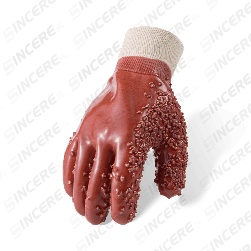Gants en PVC entièrement enduits doublés de polaire de coton de calibre 7 avec spray texturé — imperméables robustes