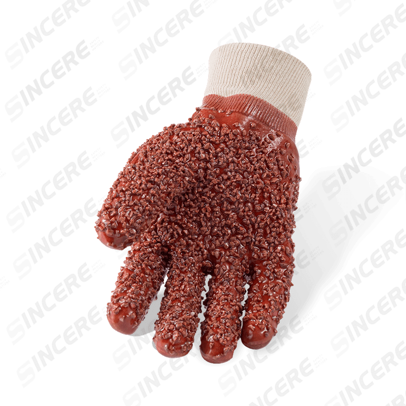 Gants en PVC entièrement enduits doublés de polaire de coton de calibre 7 avec spray texturé — imperméables robustes
