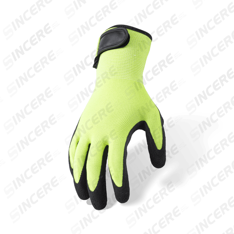 Gants de travail en polyester nitrile Sandy Palm calibre 13 avec fermeture velcro réglable au poignet Gants de travail en polyester nitrile Sandy Palm calibre 13 avec fermeture velcro réglable au poignet