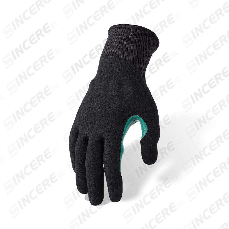 Gants résistants aux coupures ANSI A8 de calibre 13 avec paume en nitrile noir Sandy et entrejambe renforcé bleu Gants résistants aux coupures ANSI A8 de calibre 13 avec paume en nitrile noir Sandy et entrejambe renforcé bleu