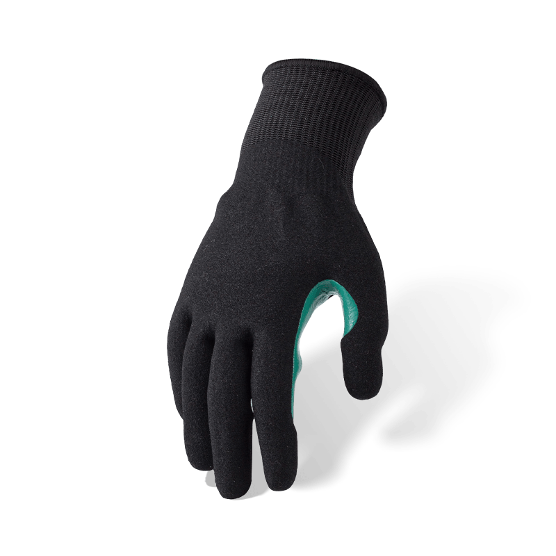 Gants résistants aux coupures ANSI A8 de calibre 13 avec paume en nitrile noir Sandy et entrejambe renforcé bleu