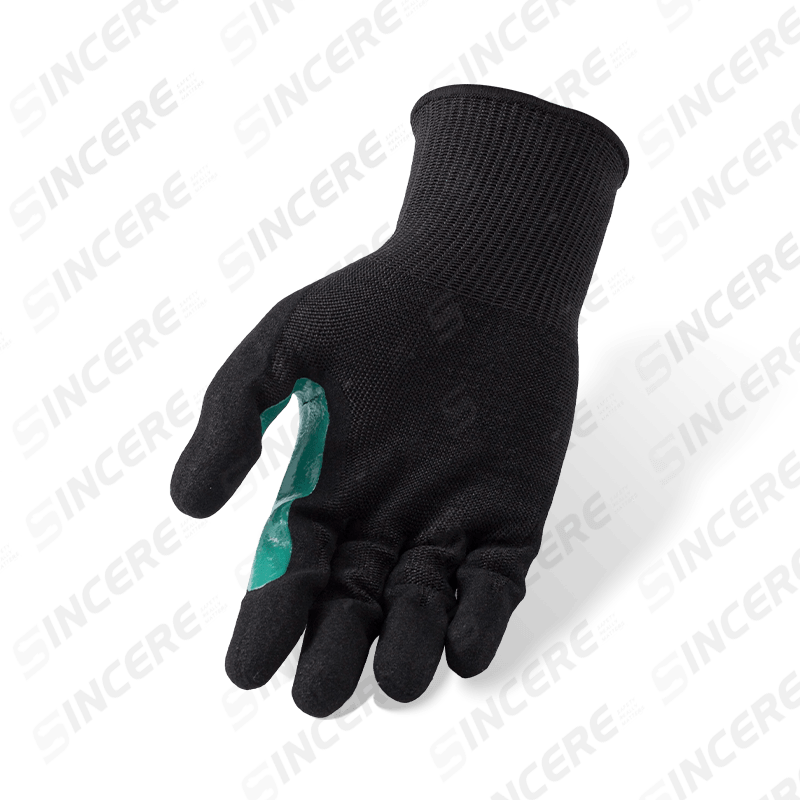 Gants résistants aux coupures ANSI A8 de calibre 13 avec paume en nitrile noir Sandy et entrejambe renforcé bleu Gants résistants aux coupures ANSI A8 de calibre 13 avec paume en nitrile noir Sandy et entrejambe renforcé bleu