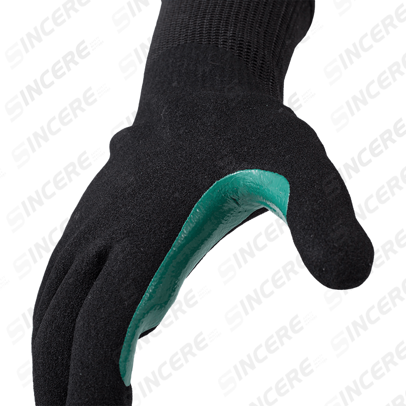Gants résistants aux coupures ANSI A8 de calibre 13 avec paume en nitrile noir Sandy et entrejambe renforcé bleu Gants résistants aux coupures ANSI A8 de calibre 13 avec paume en nitrile noir Sandy et entrejambe renforcé bleu