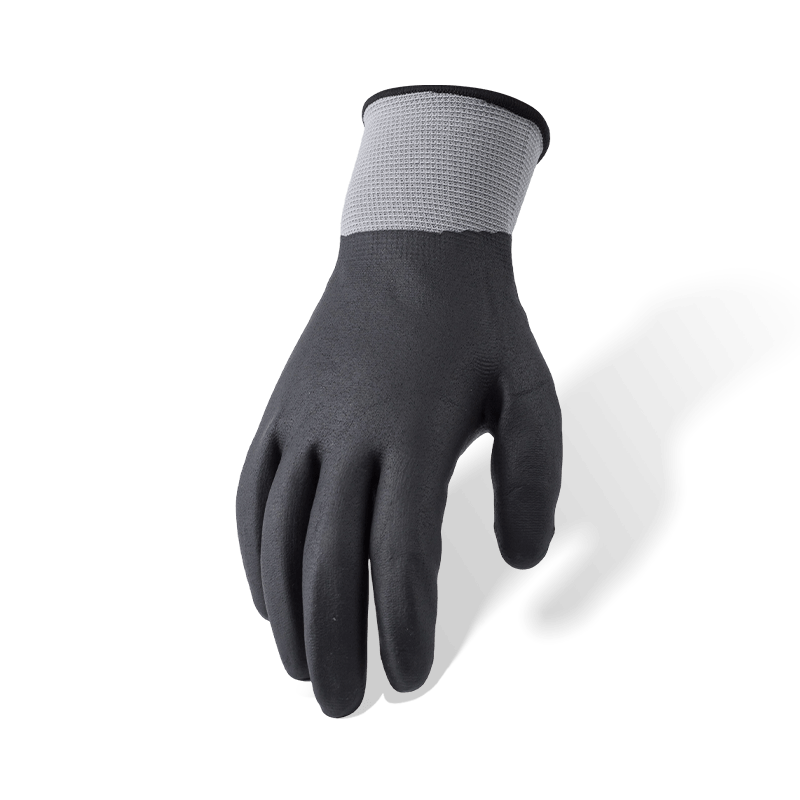 Gants en micro-mousse en nitrile noir entièrement enduits de polyester de calibre 15 — imperméables et résistants à l'huile Gants en micro-mousse en nitrile noir entièrement enduits de polyester de calibre 15 — imperméables et résistants à l'huile