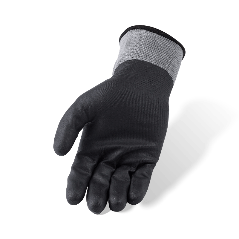 Gants en micro-mousse en nitrile noir entièrement enduits de polyester de calibre 15 — imperméables et résistants à l'huile Gants en micro-mousse en nitrile noir entièrement enduits de polyester de calibre 15 — imperméables et résistants à l'huile