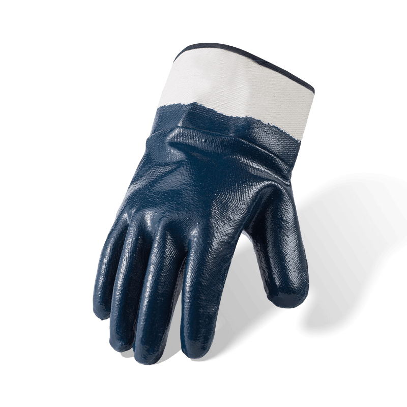 Gants de travail en coton polaire 7 calibres doublés de nitrile bleu entièrement enduits — Lisses, imperméables, résistants à l'huile et aux produits chimiques