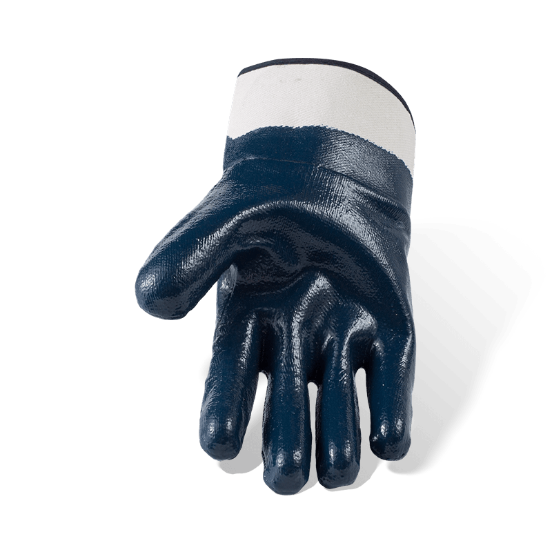 Gants de travail en coton polaire 7 calibres doublés de nitrile bleu entièrement enduits — Lisses, imperméables, résistants à l'huile et aux produits chimiques