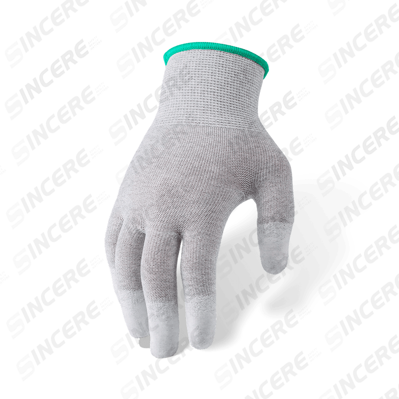 Gants de doublure en fibre de carbone de calibre 13 avec revêtement en PU blanc à enfoncer dans les doigts — Précision et sécurité ESD
