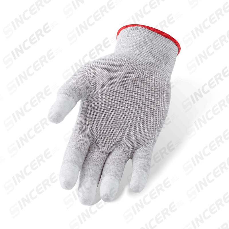 Gants de doublure en fibre de carbone de calibre 13 avec revêtement en PU blanc à enfoncer dans les doigts — Précision et sécurité ESD