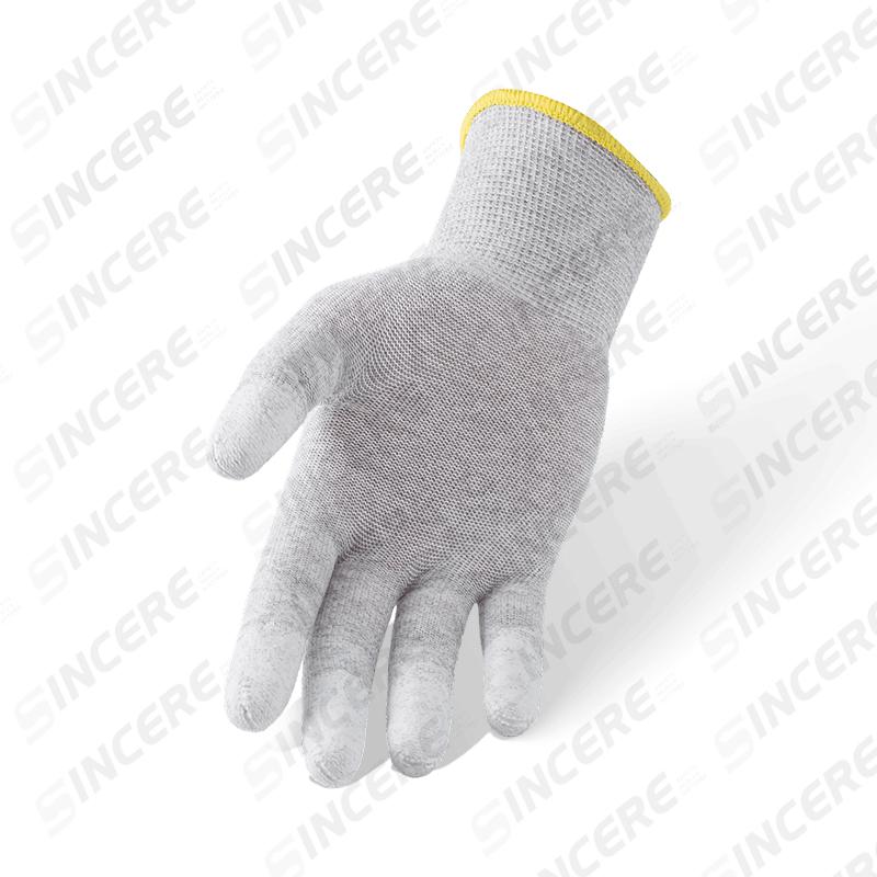 Gants de doublure en fibre de carbone de calibre 13 avec revêtement en PU blanc à enfoncer dans les doigts — Précision et sécurité ESD