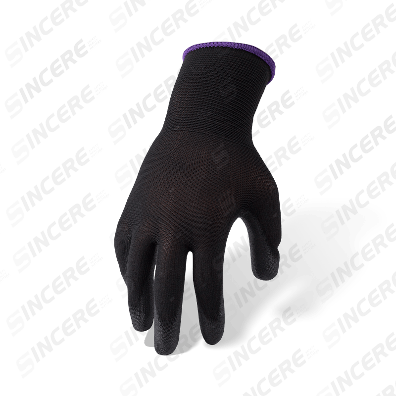 Gants en nylon noir calibre 13 avec revêtement de paume en PU noir — Gants de travail durables à usage général