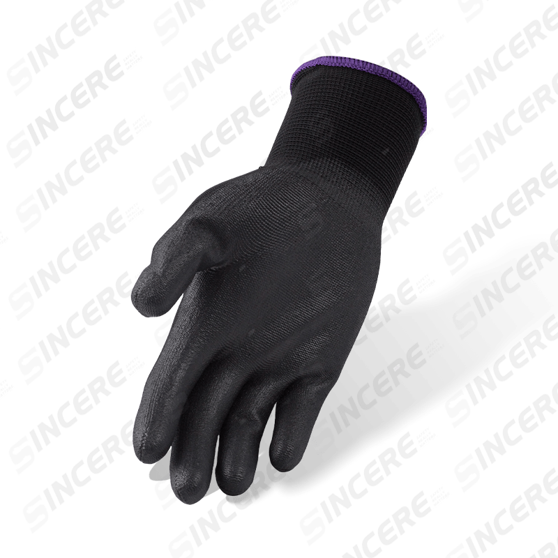 Gants en nylon noir calibre 13 avec revêtement de paume en PU noir — Gants de travail durables à usage général