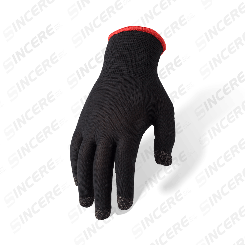 Gants en nylon noir calibre 13 avec bout des doigts à écran tactile en fibre de carbone et paume à pois en PVC — Compatible écran tactile