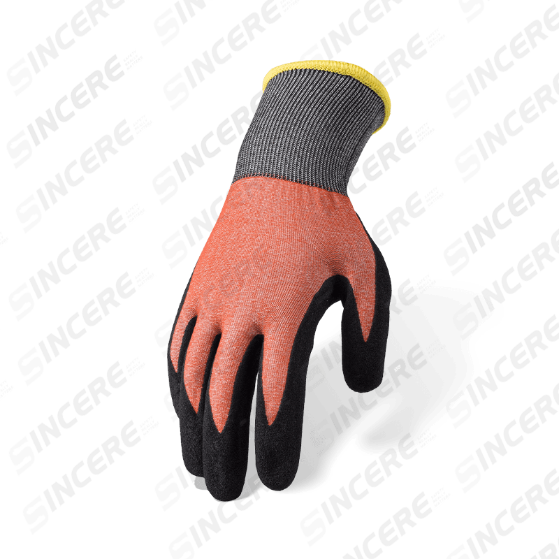 Gants ANSI A5 de calibre 21 résistants aux coupures avec palme Sandy en nitrile noir — Protection ultra-fine contre les coupures à haute dextérité Gants ANSI A5 de calibre 21 résistants aux coupures avec palme Sandy en nitrile noir — Protection ultra-fine contre les coupures à haute dextérité
