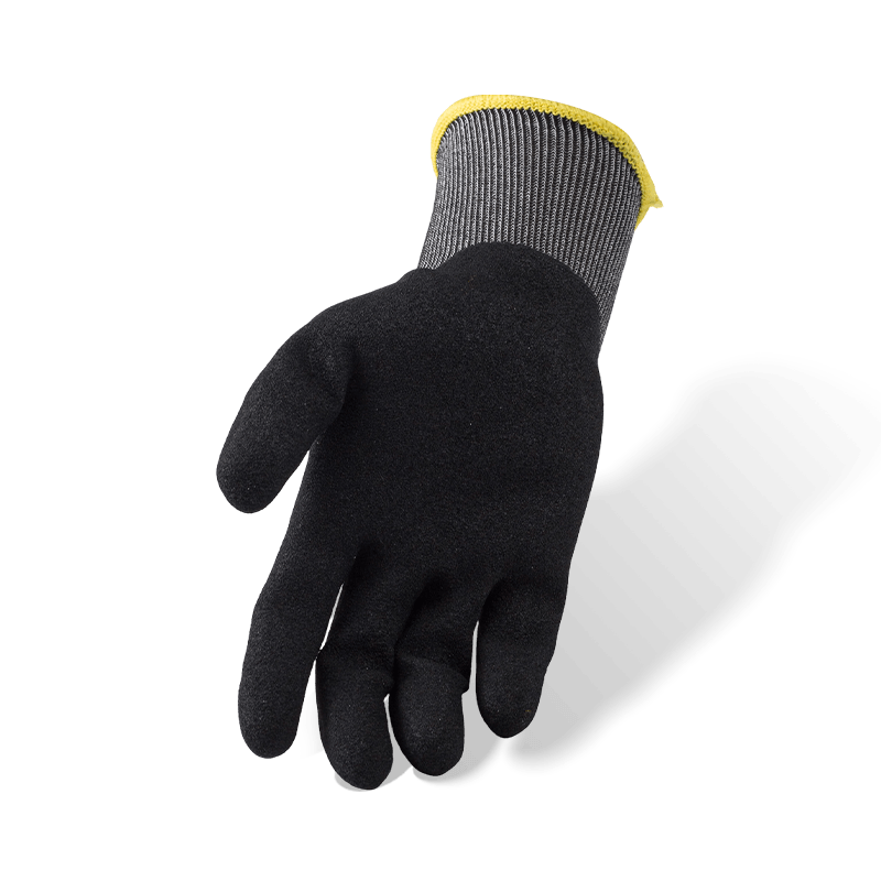 Gants ANSI A5 de calibre 21 résistants aux coupures avec palme Sandy en nitrile noir — Protection ultra-fine contre les coupures à haute dextérité Gants ANSI A5 de calibre 21 résistants aux coupures avec palme Sandy en nitrile noir — Protection ultra-fine contre les coupures à haute dextérité