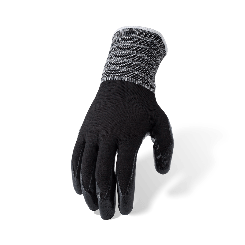 Gants en nylon noir calibre 13 avec revêtement en nitrile noir lisse — gants de travail polyvalents résistants à l'huile