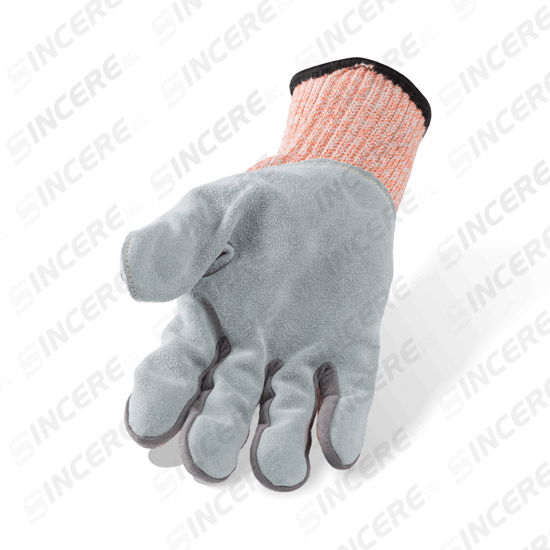 Gants résistants aux coupures ANSI A9 de calibre 7 avec paume en cuir pleine fleur et entrejambe renforcé pour le pouce — Protection maximale contre les coupures Gants résistants aux coupures ANSI A9 de calibre 7 avec paume en cuir pleine fleur et entrejambe renforcé pour le pouce — Protection maximale contre les coupures