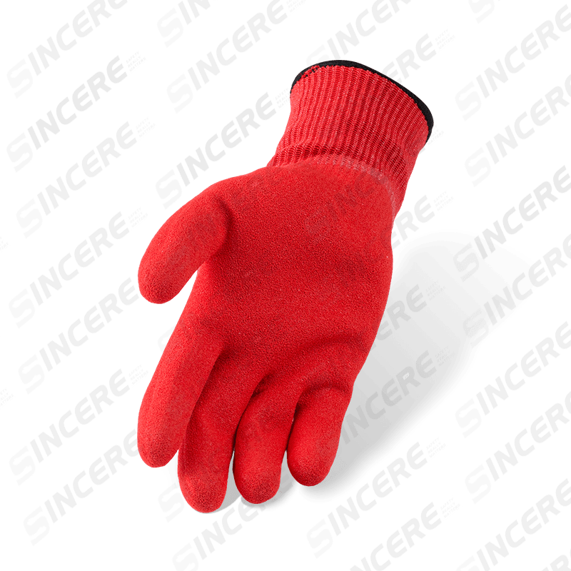 Gants ANSI A3 de calibre 13 résistants aux coupures avec revêtement en nitrile rouge Sandy Palm — protection contre les coupures moyennes Gants ANSI A3 de calibre 13 résistants aux coupures avec revêtement en nitrile rouge Sandy Palm — protection contre les coupures moyennes
