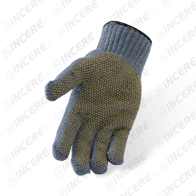Gants en tricot polyester gris calibre 10 avec paume à pois en PVC — Gants de préhension économiques à usage général
