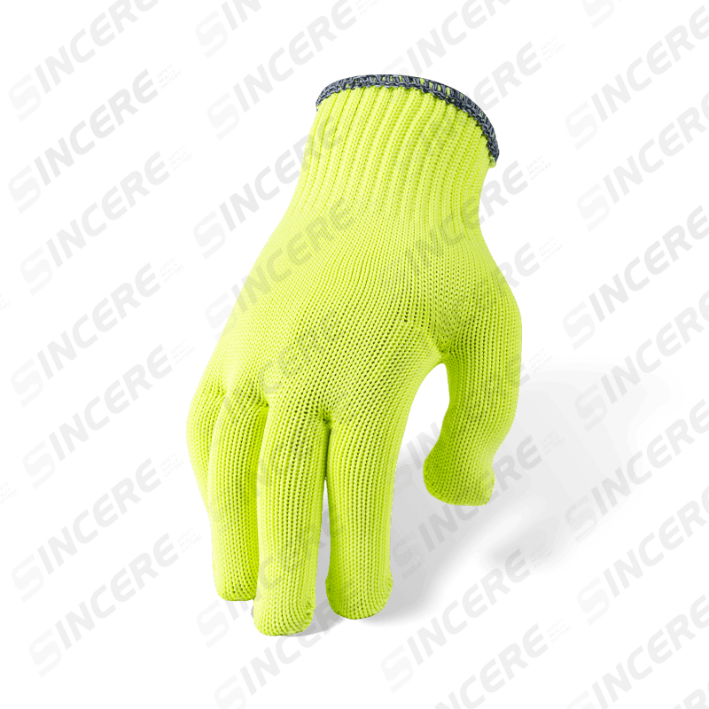 Gants en polyester jaune fluorescent haute visibilité de calibre 10 avec paume à pois en PVC — Gants à poignée générale haute visibilité