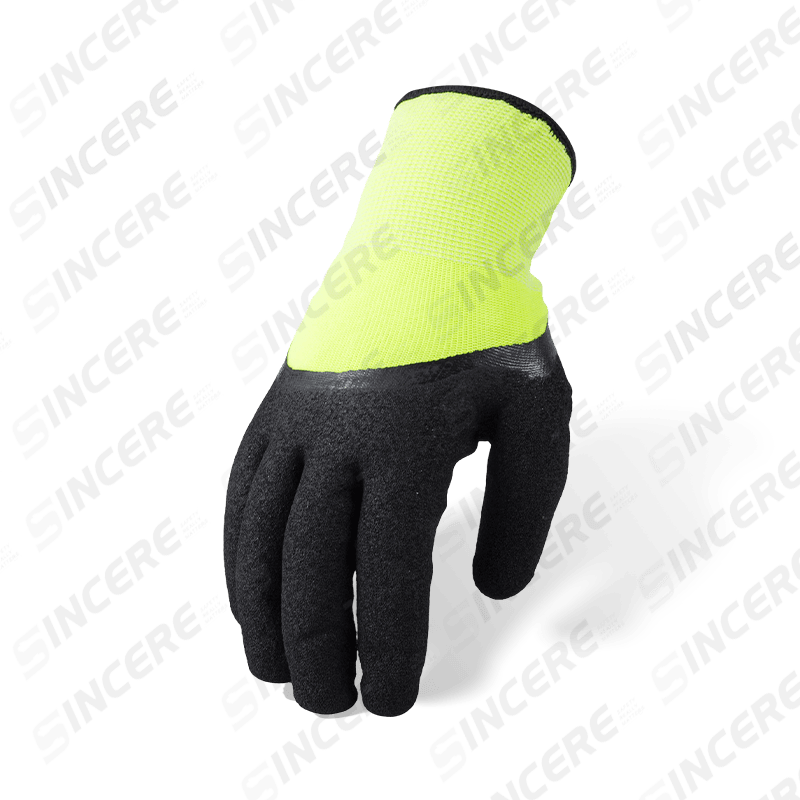 Gants trempés 3/4 en mousse de latex polyester calibre 13 avec doublure polaire éponge calibre 10 — Gants de travail thermiques d'hiver
