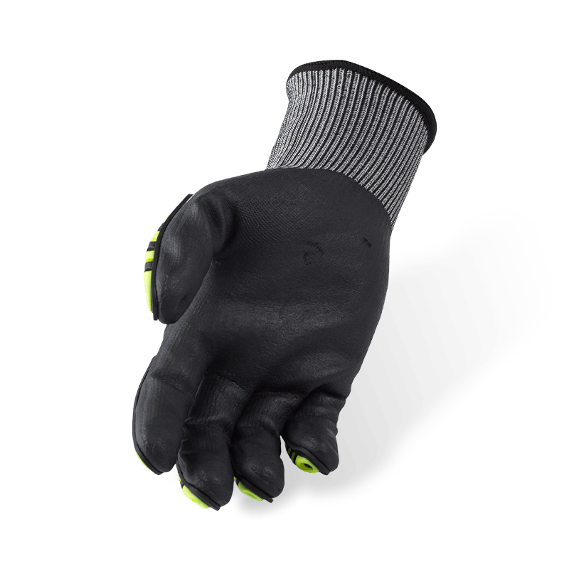 Gants anti-coupures ANSI A4 gris clair de calibre 15 avec paume en micro-mousse de nitrile noir et protection contre les chocs du dos de la main TPR Gants anti-coupures ANSI A4 gris clair de calibre 15 avec paume en micro-mousse de nitrile noir et protection contre les chocs du dos de la main TPR