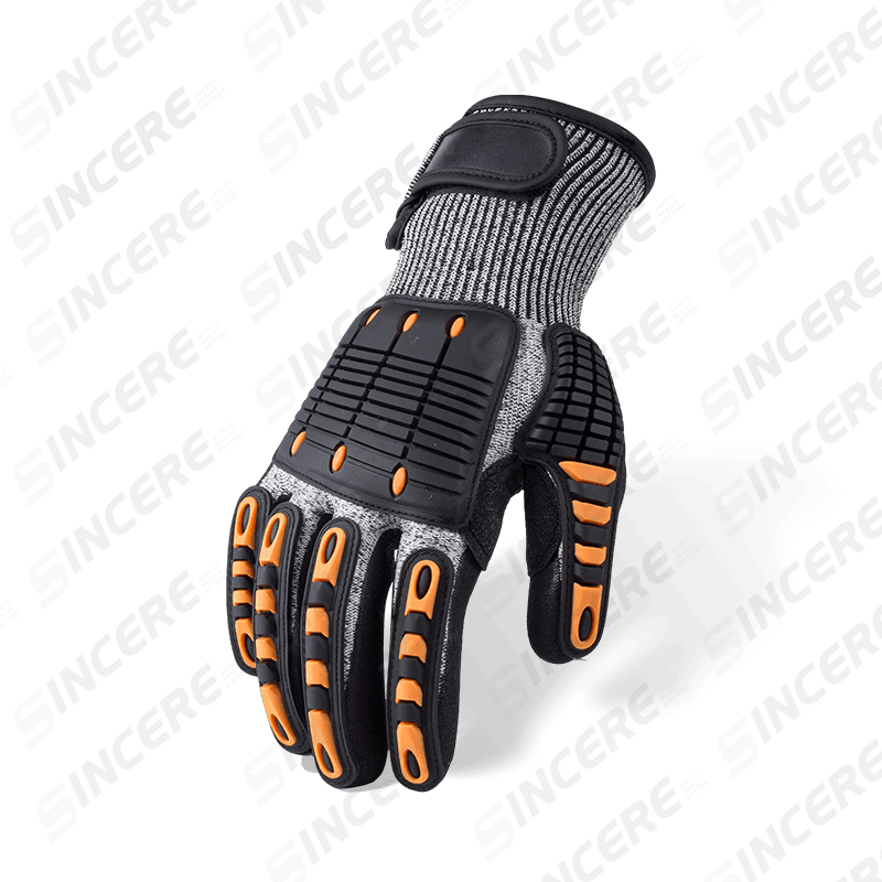 Gants résistants aux coupures ANSI A6 de calibre 13 avec paume en nitrile noir Sandy, protection contre les chocs TPR et fermeture réglable du poignet — Mécanique robuste