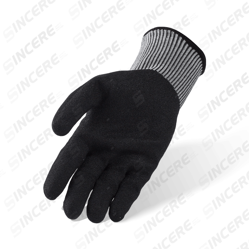 Gants ANSI A6 de calibre 15 résistants aux coupures avec paume en nitrile noir Sandy — Protection contre les coupures importantes de calibre fin Gants ANSI A6 de calibre 15 résistants aux coupures avec paume en nitrile noir Sandy — Protection contre les coupures importantes de calibre fin