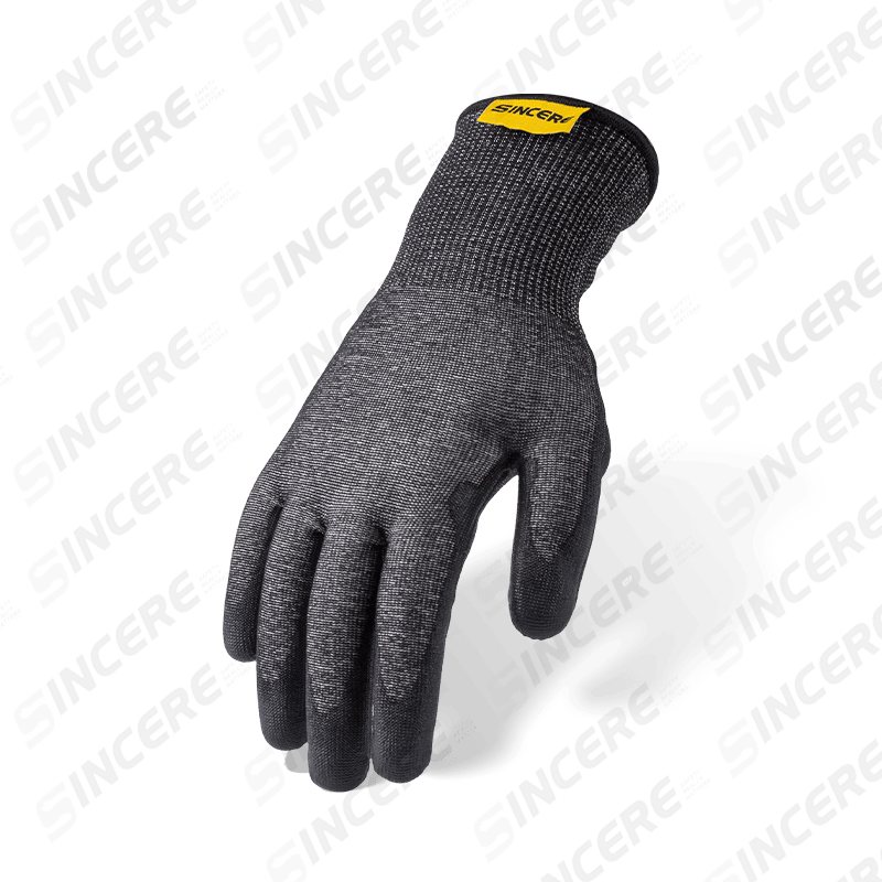 Gants ANSI A6 de calibre 18 résistants aux coupures, avec paume en PU noire et entrejambe renforcé en nitrile — Protection contre les coupures importantes de calibre fin