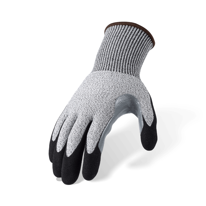 Gants résistants aux coupures ANSI A4 de calibre 13 avec paume en nitrile noir Sandy et entrejambe de pouce renforcé extra-long Gants résistants aux coupures ANSI A4 de calibre 13 avec paume en nitrile noir Sandy et entrejambe de pouce renforcé extra-long