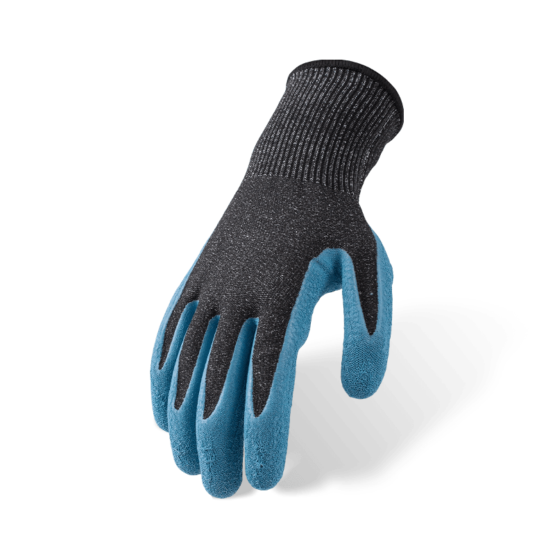 Gants anti-coupures ANSI A6 calibre 13 avec revêtement en latex bleu froissé — Protection anti-coupures importantes contre l'abrasion niveau 3 Gants anti-coupures ANSI A6 calibre 13 avec revêtement en latex bleu froissé — Protection anti-coupures importantes contre l'abrasion niveau 3