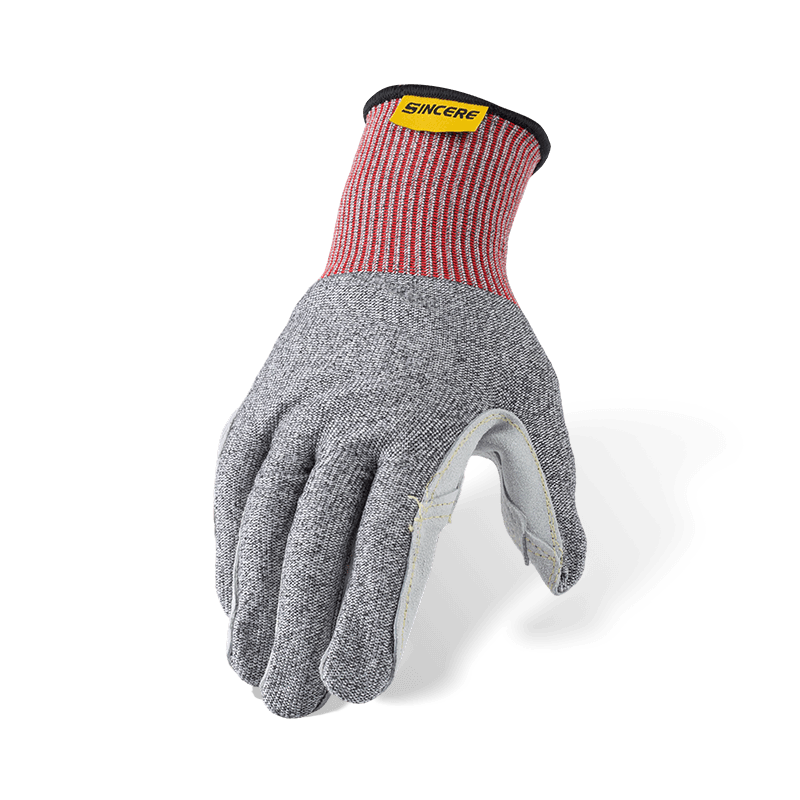 Gants résistants aux coupures ANSI A6 de calibre 13 avec paume en cuir (grain complet/fendu) et entrejambe renforcé pour le pouce — protection robuste contre les coupures en cuir Gants résistants aux coupures ANSI A6 de calibre 13 avec paume en cuir (grain complet/fendu) et entrejambe renforcé pour le pouce — protection robuste contre les coupures en cuir