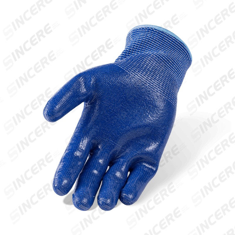 Gants bleus ANSI A4 résistants aux coupures de calibre 13 avec revêtement en silicone transparent pour paume — Protection contre les coupures moyennes à élevées résistante à la chaleur Gants bleus ANSI A4 résistants aux coupures de calibre 13 avec revêtement en silicone transparent pour paume — Protection contre les coupures moyennes à élevées résistante à la chaleur