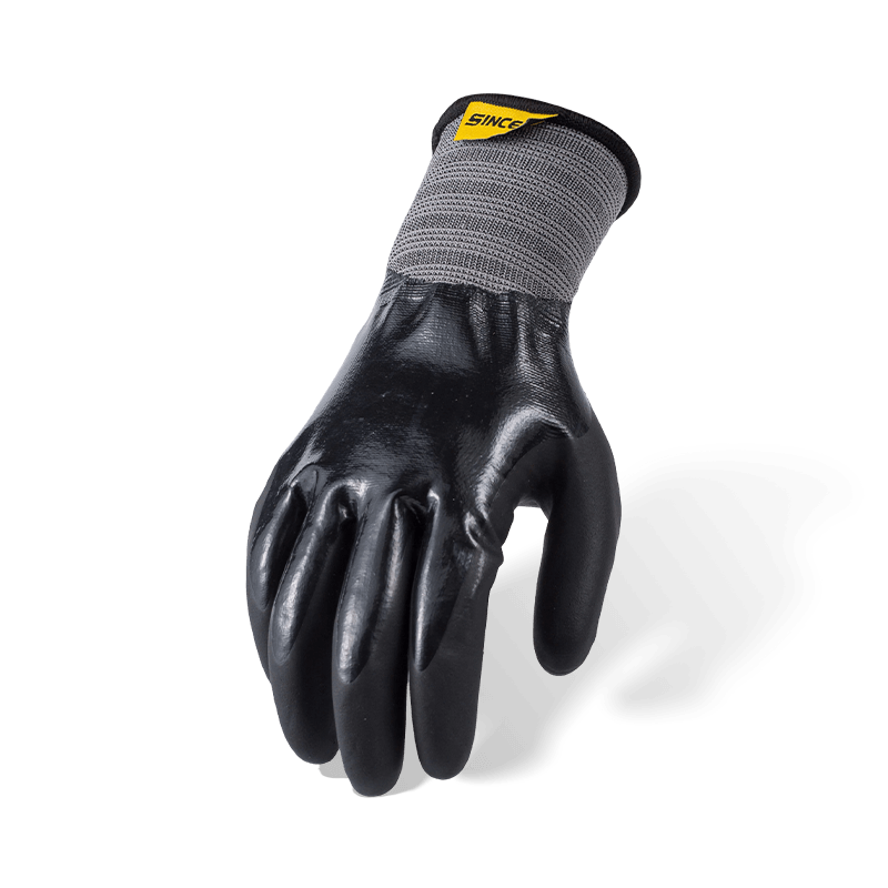 Gants lisses en nylon noir entièrement enduit de calibre 15 avec surcouche en micro-mousse Palm — protection imperméable à double couche