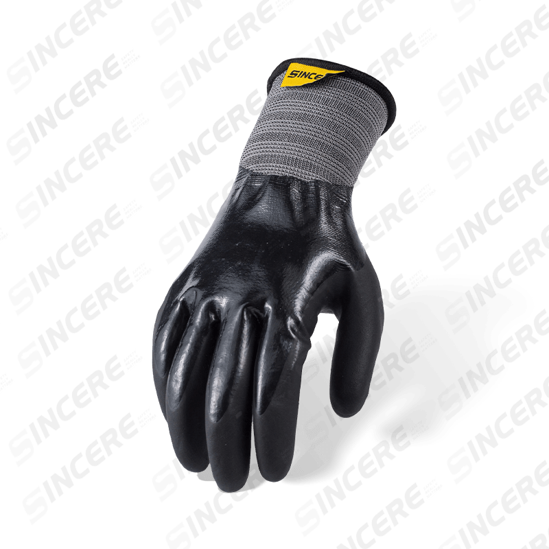 Gants lisses en nylon noir entièrement enduit de calibre 15 avec surcouche en micro-mousse Palm — protection imperméable à double couche
