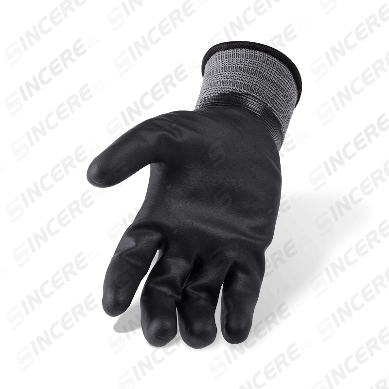 Gants lisses en nylon noir entièrement enduit de calibre 15 avec surcouche en micro-mousse Palm — protection imperméable à double couche