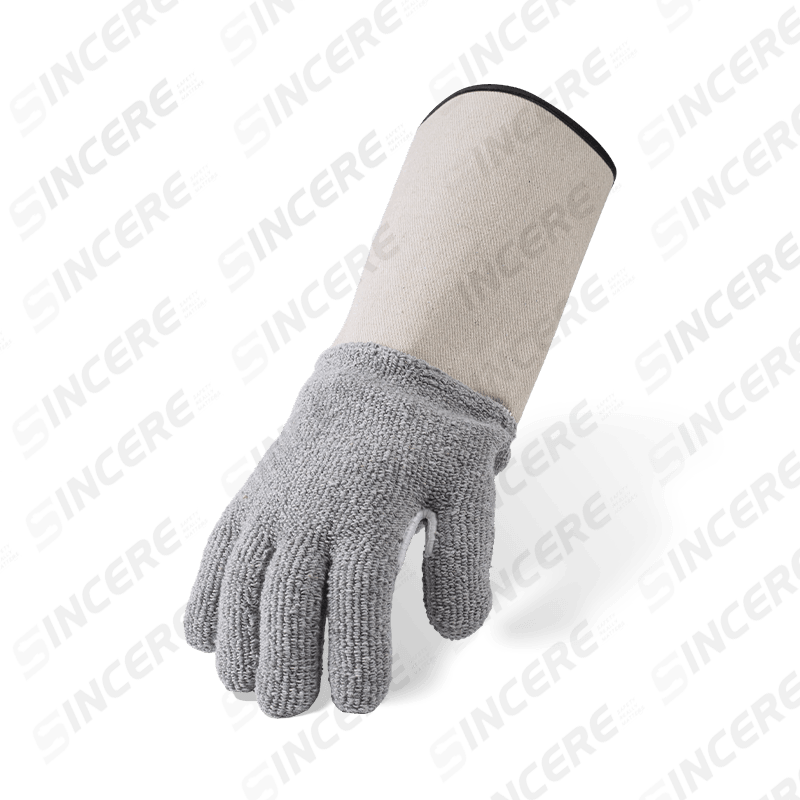 Gants résistants à la chaleur en tissu éponge de coton gris avec manchette en néoprène — Protection thermique industrielle