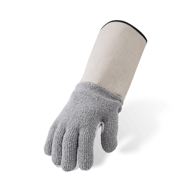Gants résistants à la chaleur en tissu éponge de coton gris avec manchette en néoprène — Protection thermique industrielle