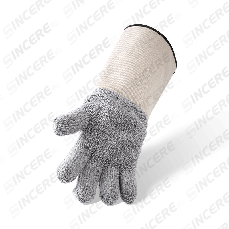 Gants résistants à la chaleur en tissu éponge de coton gris avec manchette en néoprène — Protection thermique industrielle