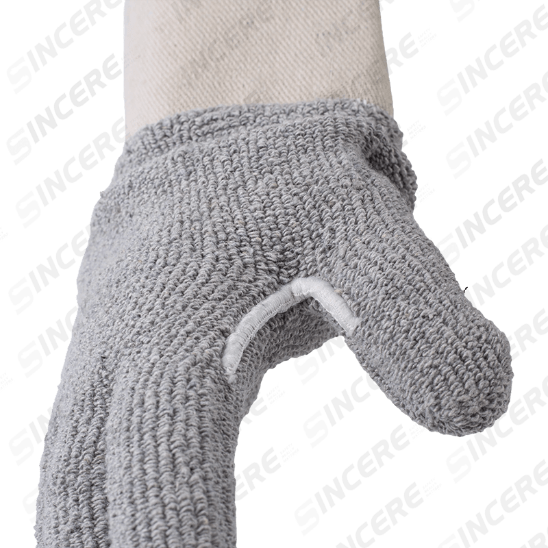 Gants résistants à la chaleur en tissu éponge de coton gris avec manchette en néoprène — Protection thermique industrielle